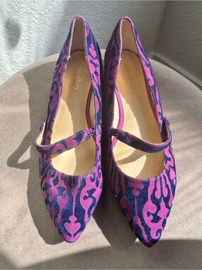 Farylrobin Anthropologie Kip Mary Jane Flats Purple Navy Velvet Burnout 8.5